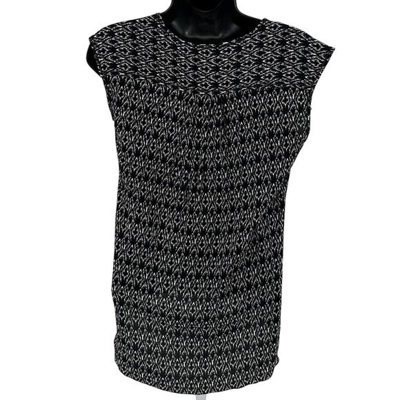 Max Studio Blouse WMNS XS Sleeveless Deep V-Neck Surplice Black White Geometric - Picture 4 of 7
